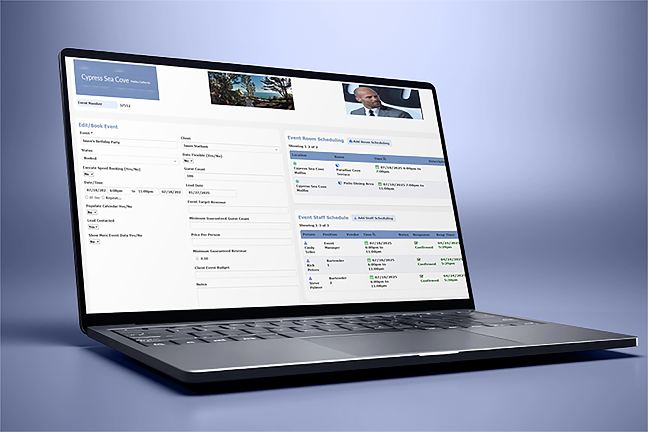 Screen showing staff scheduling interface with notifications