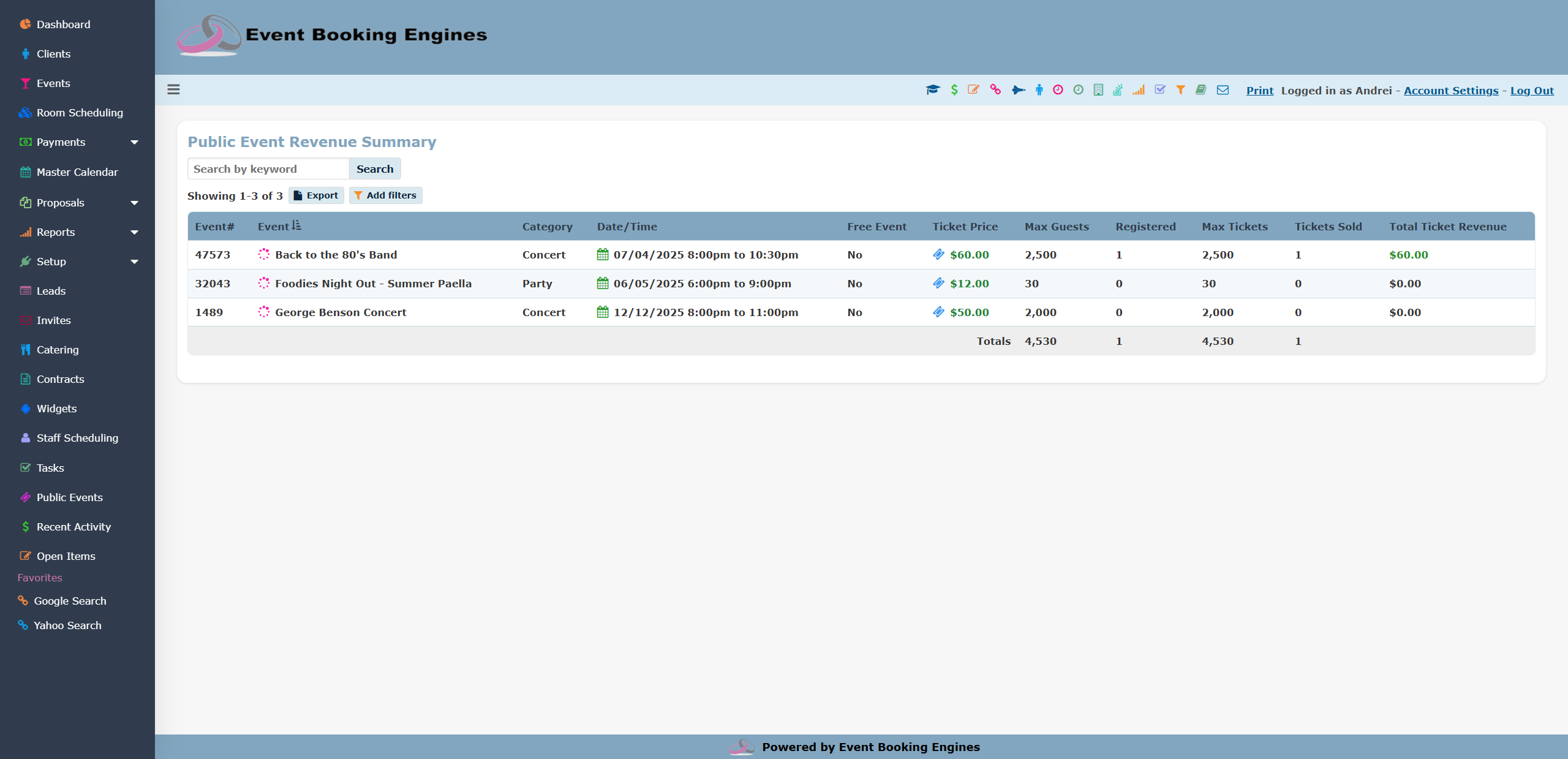Ticket Revenue Reporting